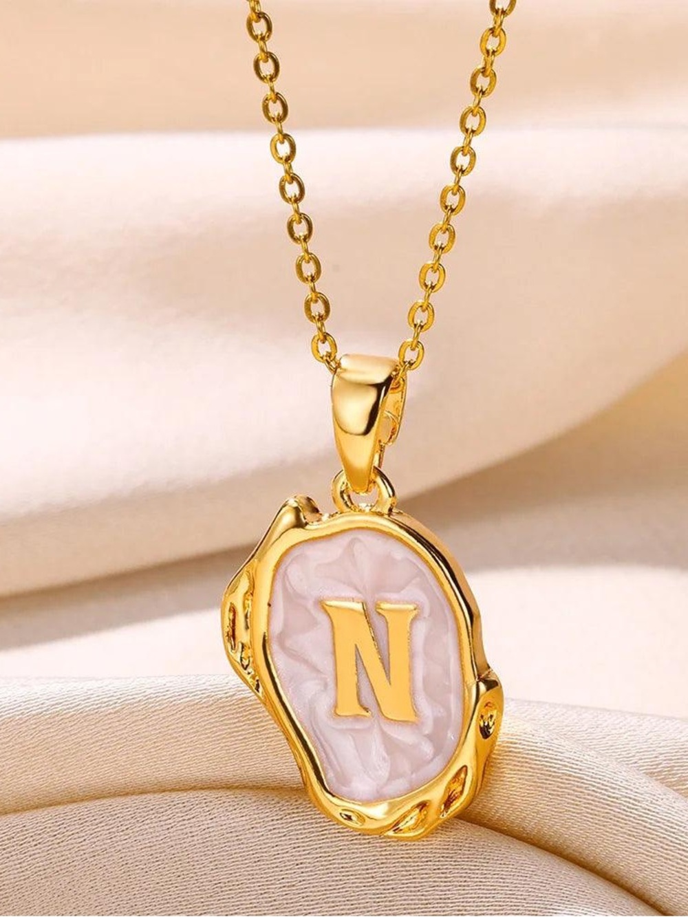‘N’ Gold Plated Oceanus Oyster Shell Initial Pendant Necklace